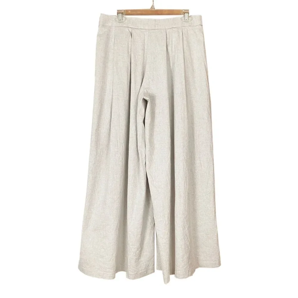 Banana Republic Linen Blend Palazzo Pants Size 12 Flax Neutral Pockets Pleated